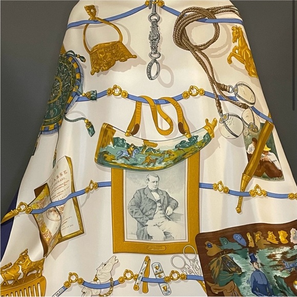 Hermes d Memoire 100% Silk Scarf signed by artist Caty Latham - like new! - Picture 2 of 5